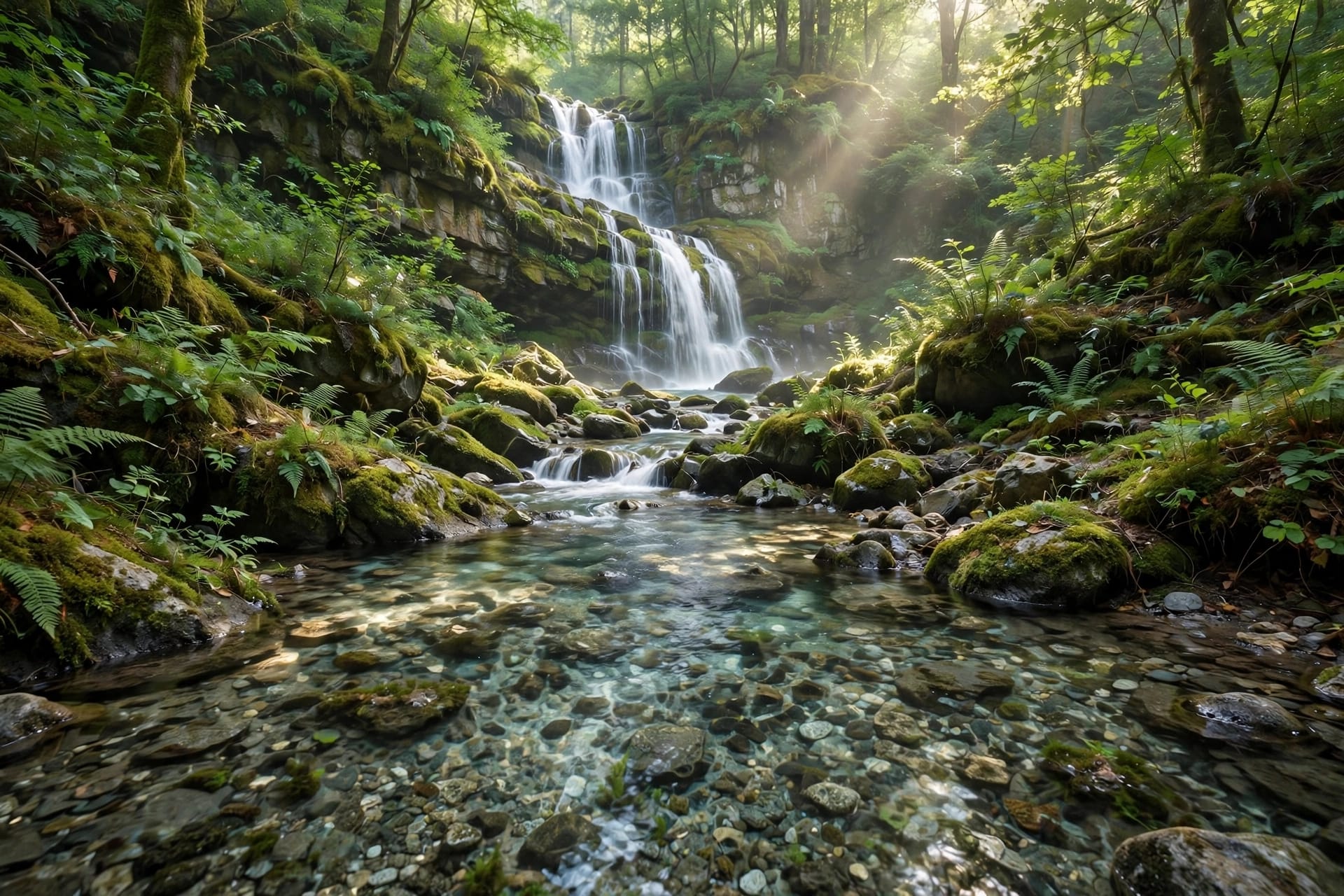 Cascata e ruscello nel bosco