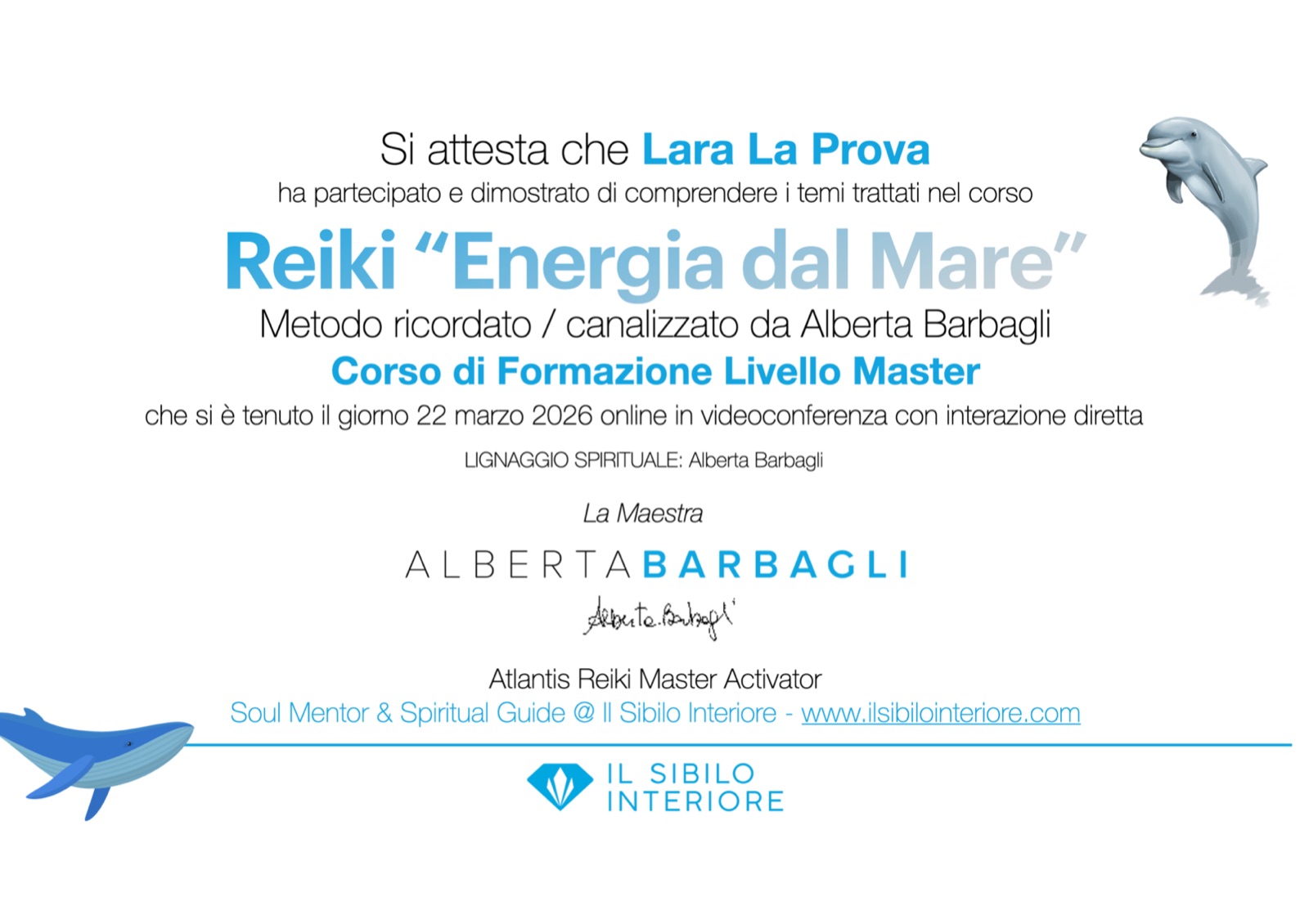 Attestato Reiki Energia dal Mare, livello Master