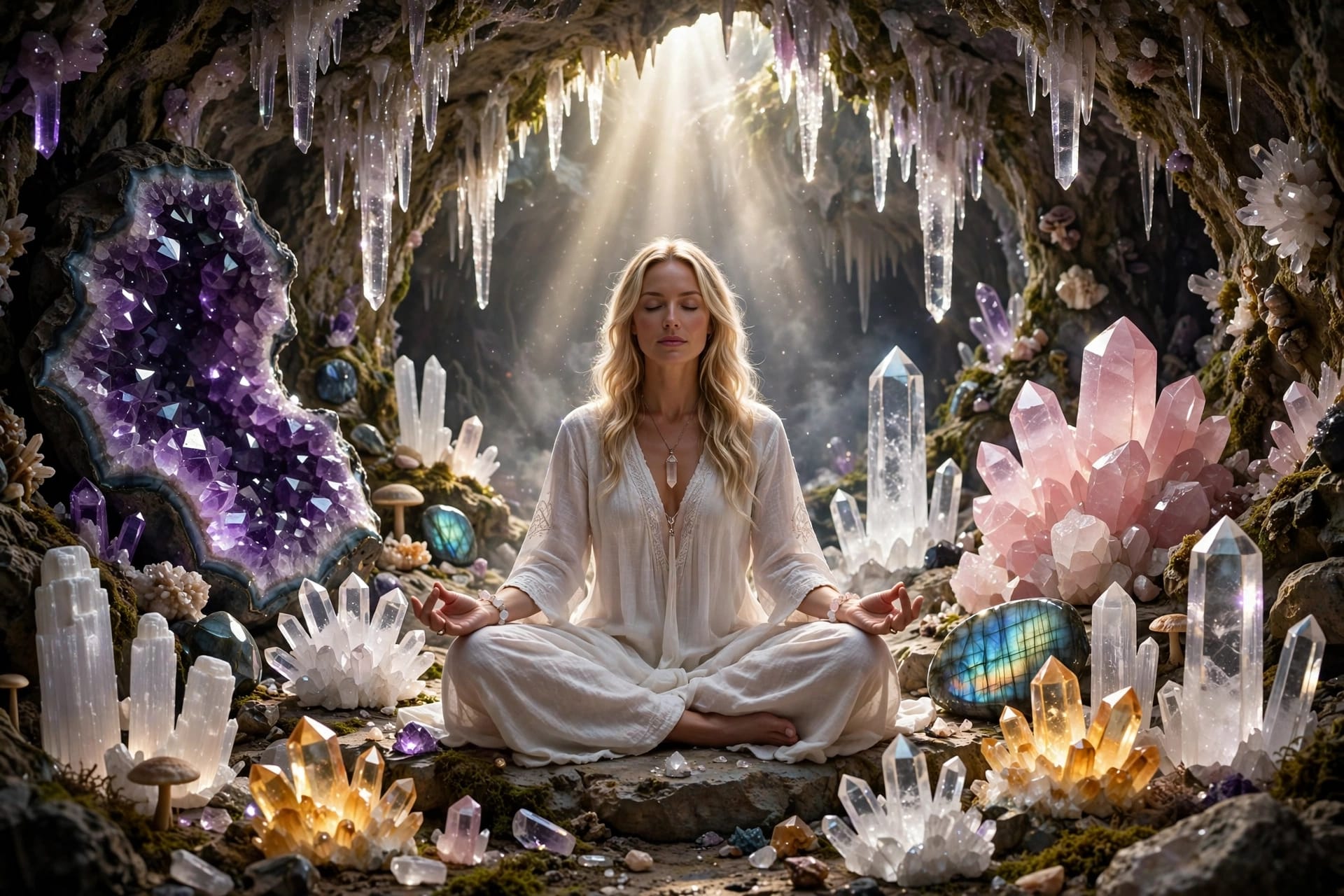 Meditazione in una grotta di cristalli