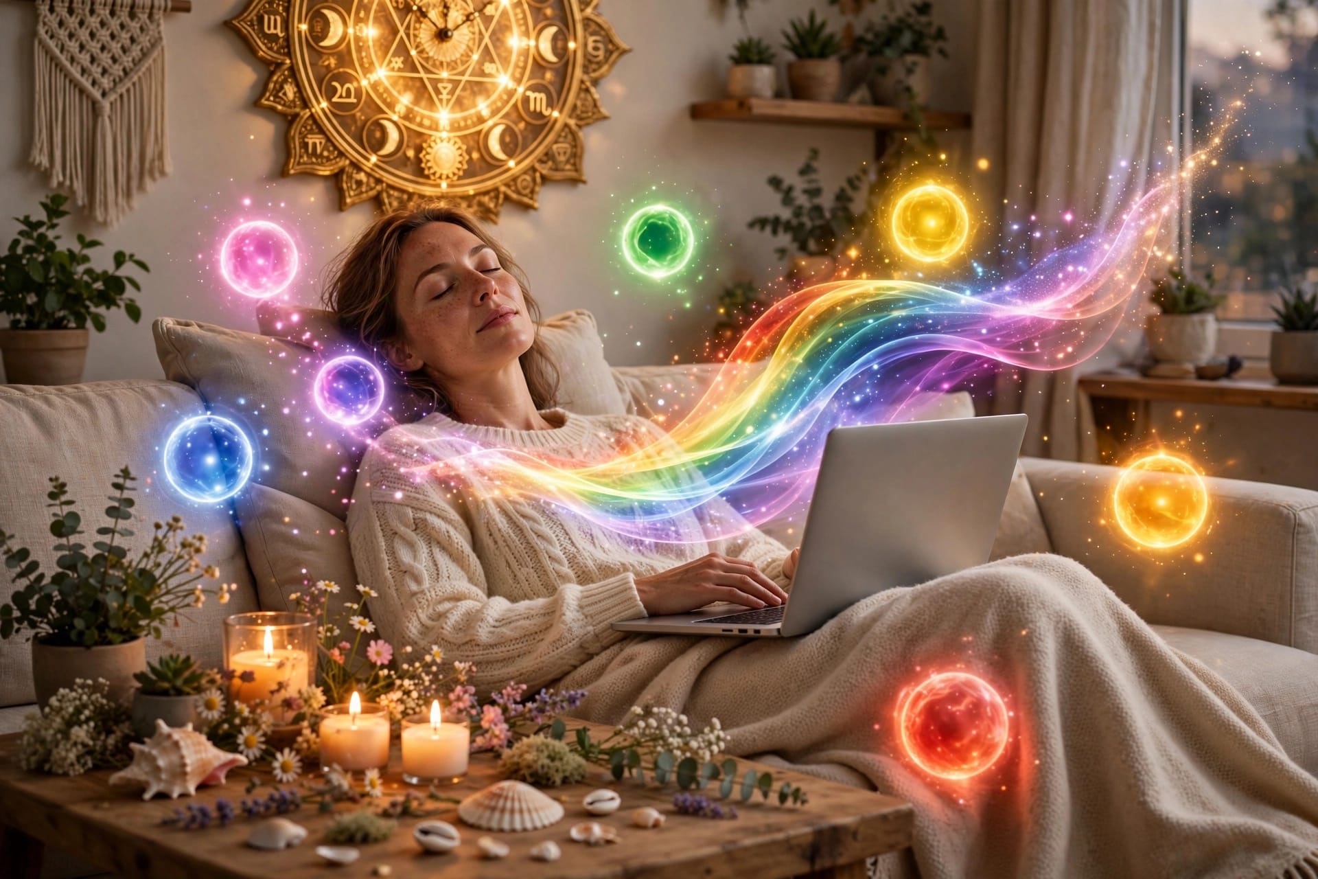 Sessione ricevuta da casa in videochiamata, con i chakra illuminati
