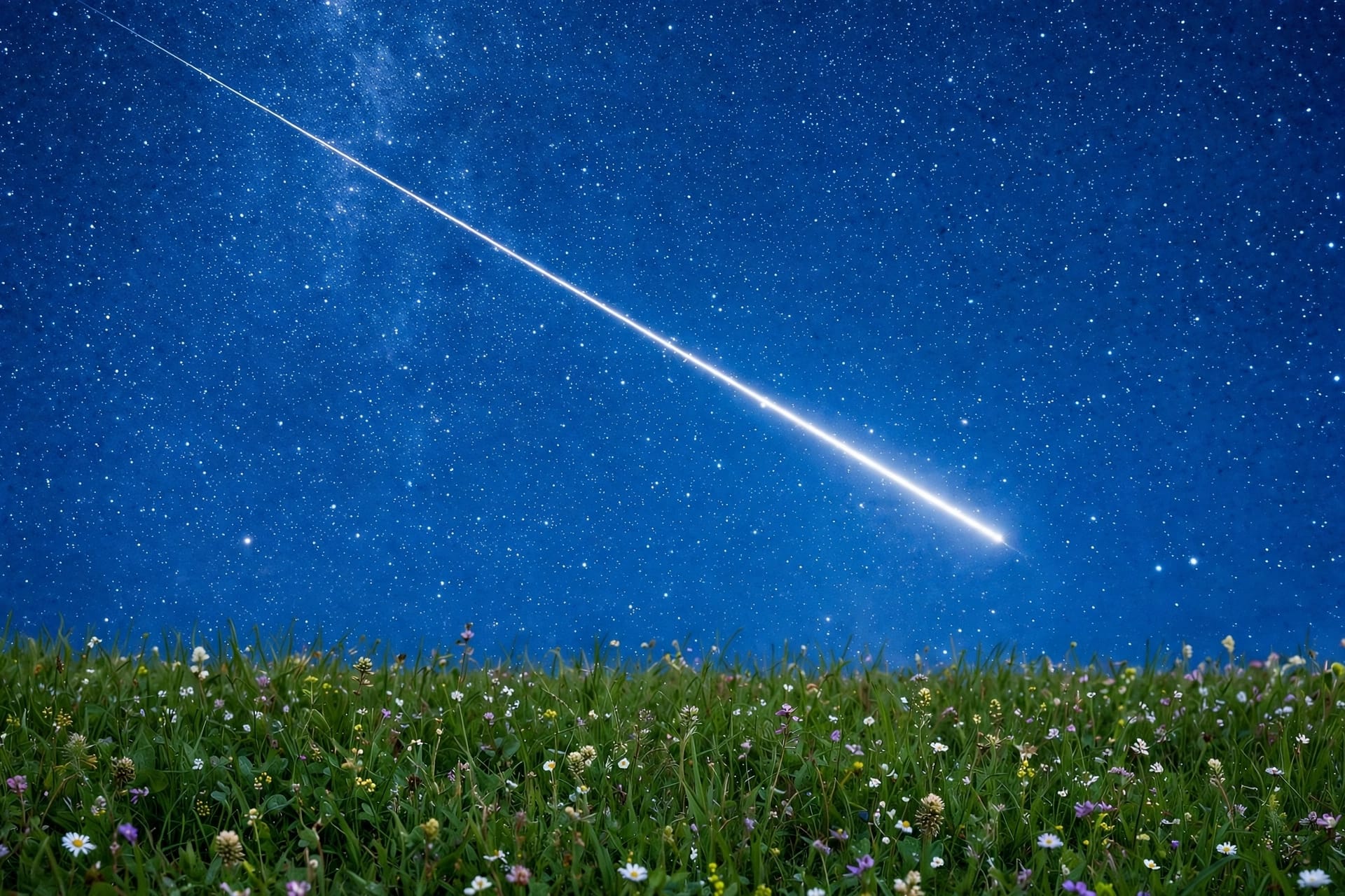 Stella cometa nel cielo stellato sopra un prato